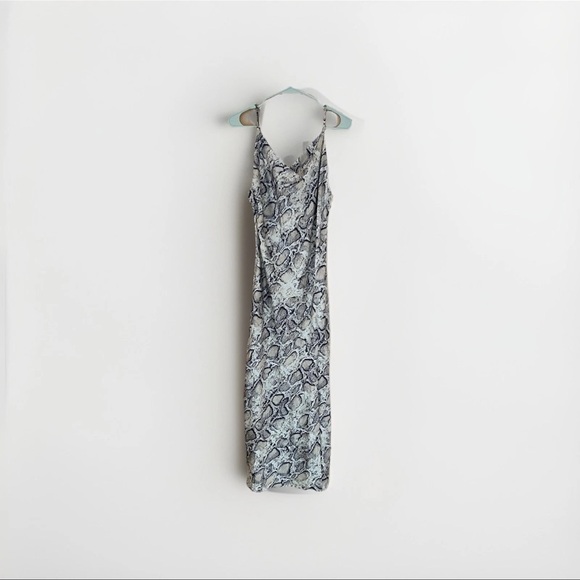Paper Heart Leg Split Maxi Dress Silky Snakeskin Python Cowl Neck Size L - Picture 1 of 13